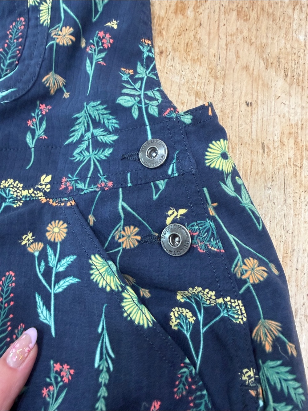 Duluth Trading Co Navy Floral Pocket Overalls - Picture 6 of 8